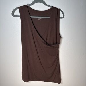 Soft Surroundings Tank Top Size Med Sleeveless Brown Faux Wrap Pima Blend Soft